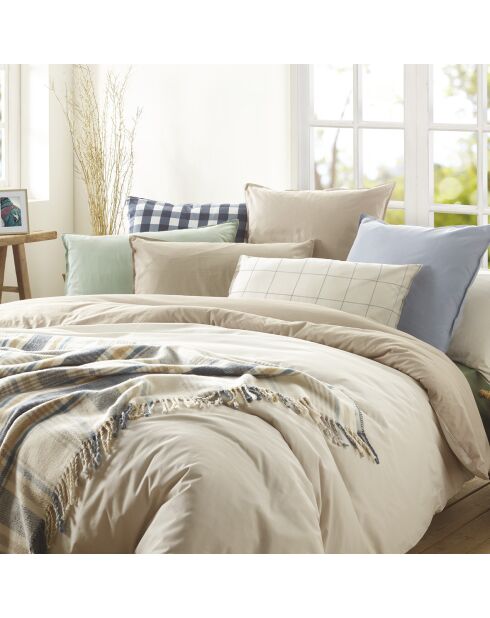 2 Taies d'oreiller en coton lavé Uni Taupe - 63x63 cm