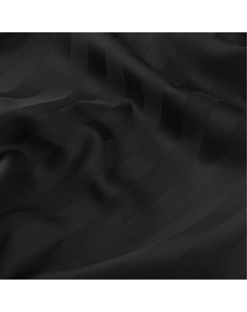 Parure maxi drap plat + drap-housse + taies carrées en satin de coton à rayures dobby tissées noires