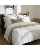 Parure drap plat + drap-housse + taies rectangles en satin de coton Bastia Taupe / Blanc