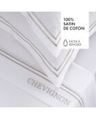 Parure drap plat + drap-housse + taies rectangles en satin de coton Bastia Taupe / Blanc