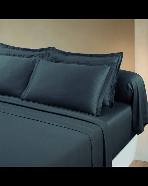 Parure maxi drap plat + drap-housse + taies rectangles en satin de coton - Uni 1 baratta Gris 02
