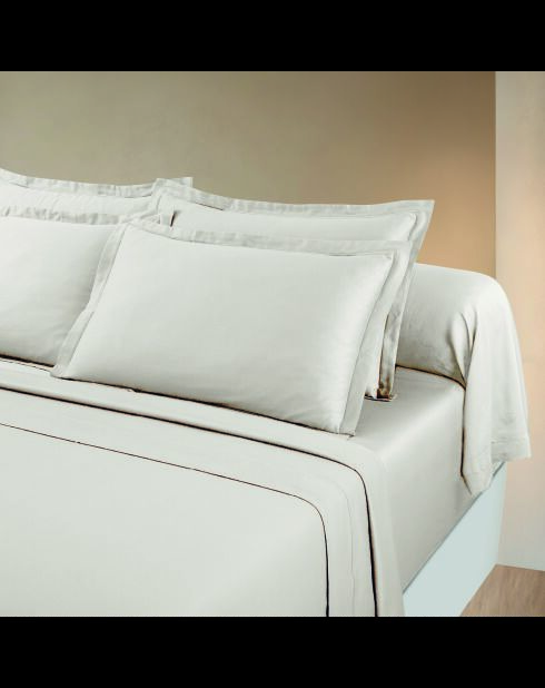 Parure maxi drap plat + drap-housse + taies carrées en satin de coton - Uni 1 baratta Taupe 05
