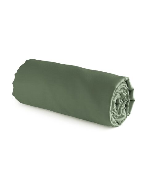 Drap-housse en coton lavé Uni Vert foncé