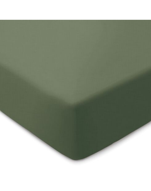 Drap-housse en coton lavé Uni Vert foncé