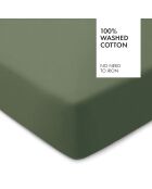 Drap-housse en coton lavé Uni Vert foncé