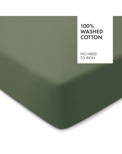Drap-housse en coton lavé Uni Vert foncé