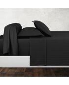 Parure maxi drap plat + drap-housse + taies rectangles en satin de coton à rayures dobby tissées noir