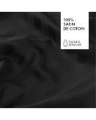 Parure maxi drap plat + drap-housse + taies rectangles en satin de coton à rayures dobby tissées noir