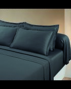 Parure drap plat + drap-housse + taies rectangles en satin de coton - Uni 1 baratta Gris 02