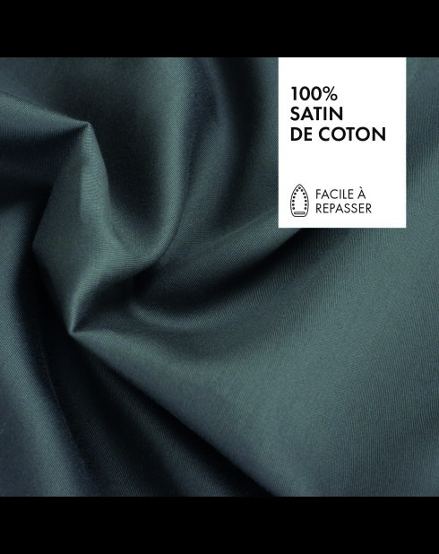 Parure drap plat + drap-housse + taies rectangles en satin de coton - Uni 1 baratta Gris 02