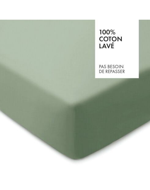 Drap-housse en coton lavé Uni Vert clair