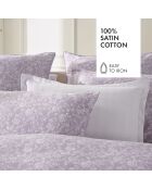 2 Taies d'oreiller en satin de coton Fleurs Lavande - 63x63 cm