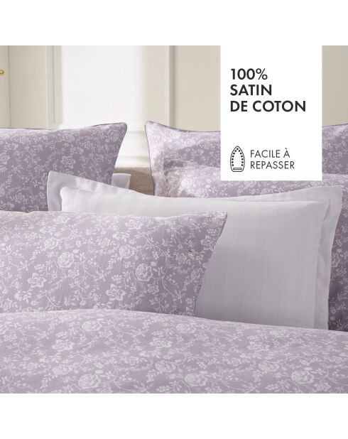 2 Taies d'oreiller en satin de coton Fleurs Lavande - 63x63 cm