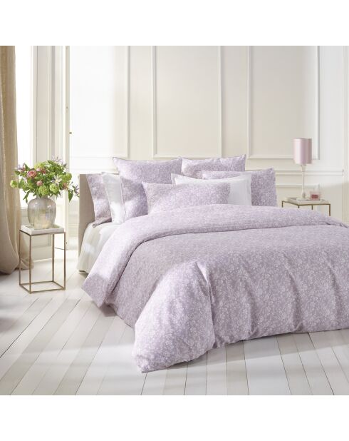 2 Taies d'oreiller en satin de coton Fleurs Lavande - 63x63 cm