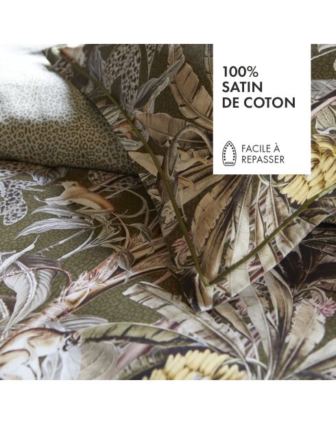 Parure housse de couette en satin de coton vert sauvage