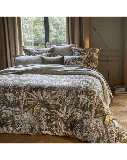 Parure housse de couette en satin de coton vert sauvage