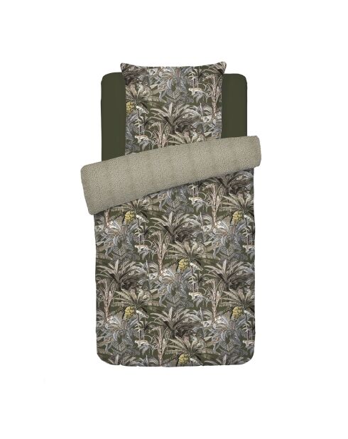 Parure housse de couette en satin de coton vert sauvage