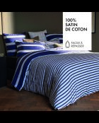 Parure housse de couette en satin de coton bleu Horizon
