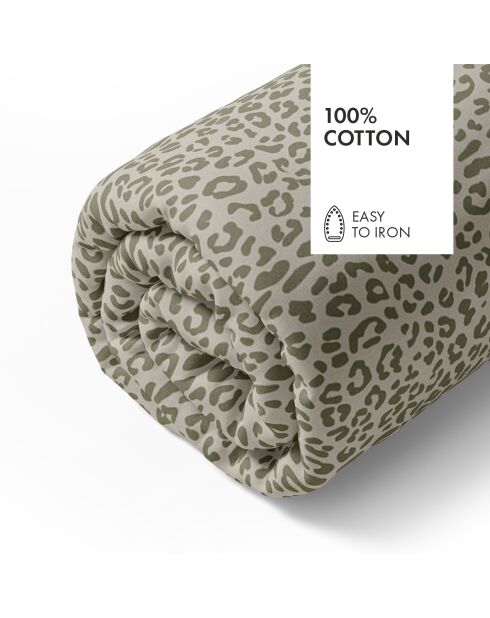 Drap-housse en satin de coton vert léopard