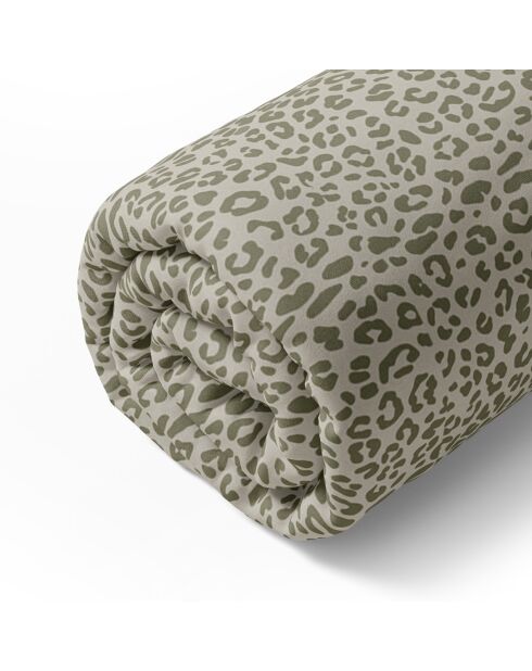 Drap-housse en satin de coton vert léopard