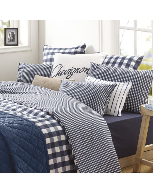 Taie d'oreiller en coton Vichy bleu foncé - 70x90 cm