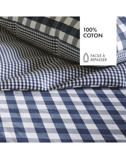 Taie d'oreiller en coton Vichy bleu foncé - 70x90 cm