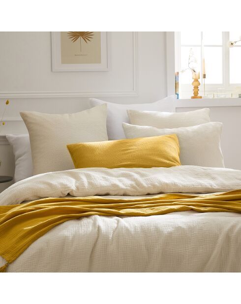 Parure housse de couette en gaze de coton Uni Taupe 07