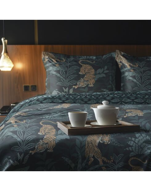 Parure housse de couette en satin de coton - Bleu Jaro