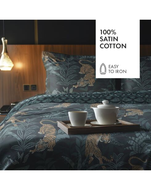 Parure housse de couette en satin de coton - Bleu Jaro