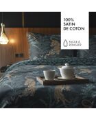 Parure housse de couette en satin de coton - Bleu Jaro