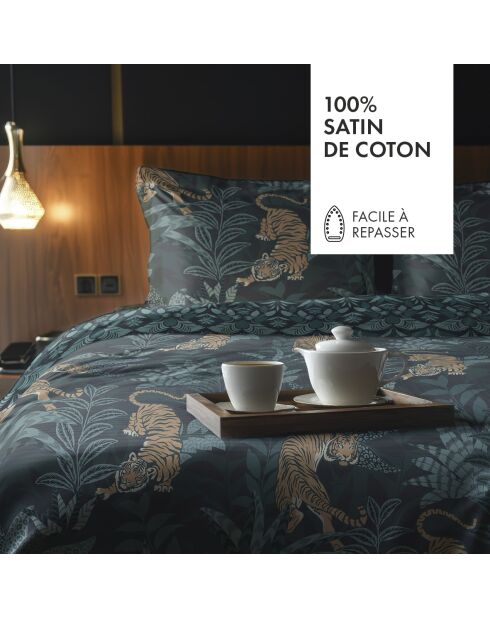 Parure housse de couette en satin de coton - Bleu Jaro