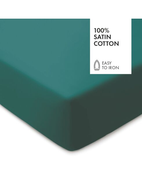 Drap-housse en satin de coton vert uni