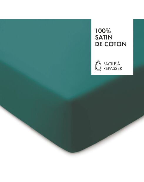 Drap-housse en satin de coton vert uni