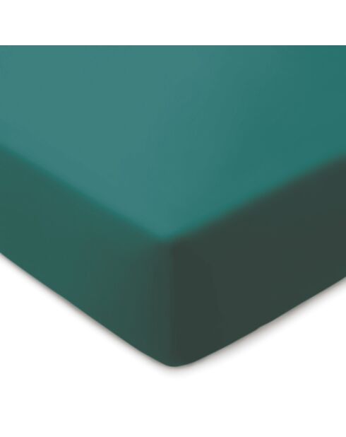Drap-housse en satin de coton vert uni