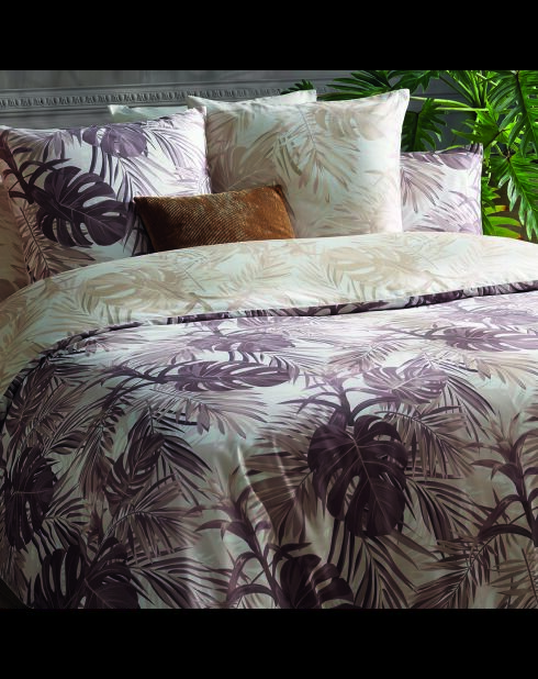 Parure housse de couette en satin de coton Jungle Taupe