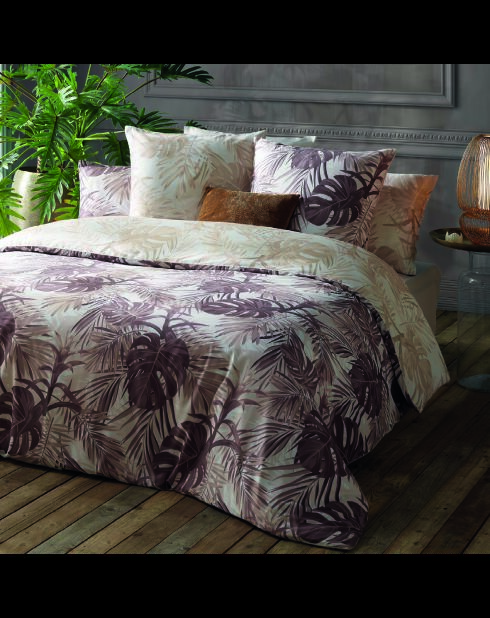 Parure housse de couette en satin de coton Jungle Taupe