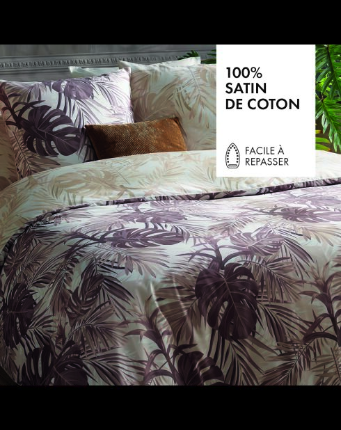 Parure housse de couette en satin de coton Jungle Taupe
