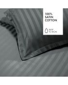 Parure housse de couette en satin de coton à rayures dobby tissées Gris foncé