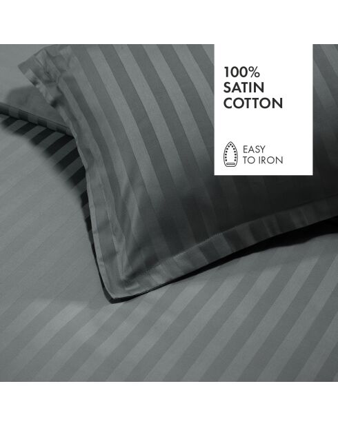 Parure housse de couette en satin de coton à rayures dobby tissées Gris foncé