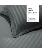Parure housse de couette en satin de coton à rayures dobby tissées Gris foncé