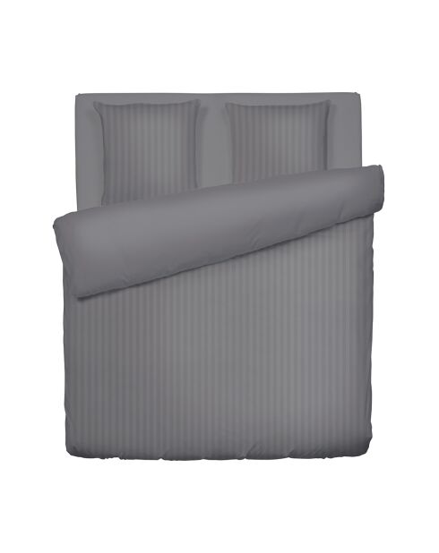 Parure housse de couette en satin de coton à rayures dobby tissées Gris foncé