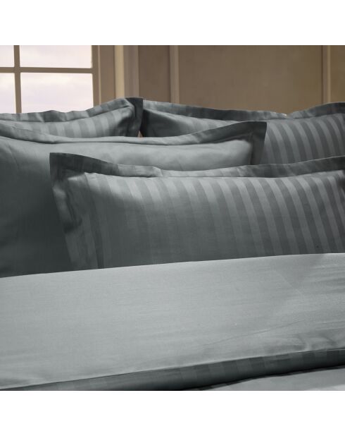 Parure housse de couette en satin de coton à rayures dobby tissées Gris foncé
