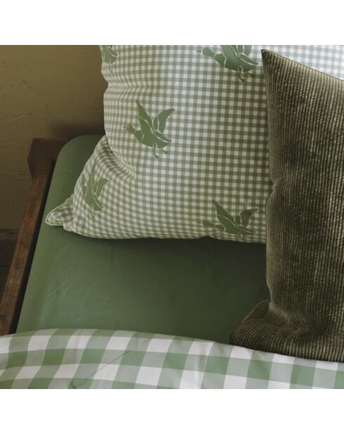 Parure housse de couette en coton Vichy Canards Vert