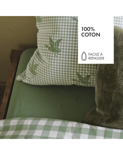 Parure housse de couette en coton Vichy Canards Vert