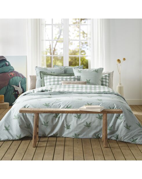 Parure housse de couette en coton Vichy Canards Vert