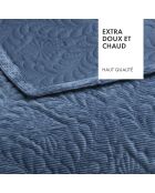 Couvre-lit en velours côtelé bleu fleuri - 220x250 cm