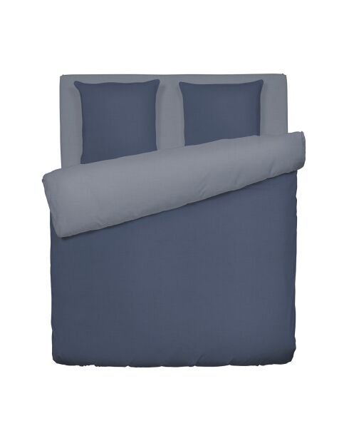 Parure housse de couette en coton lavé Uni Bleu foncé