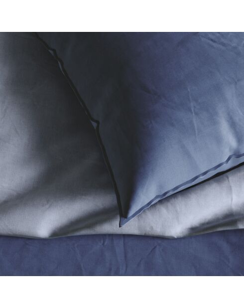Parure housse de couette en coton lavé Uni Bleu foncé