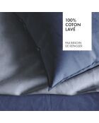 Parure housse de couette en coton lavé Uni Bleu foncé