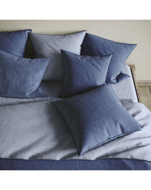 Parure housse de couette en coton lavé Uni Bleu foncé